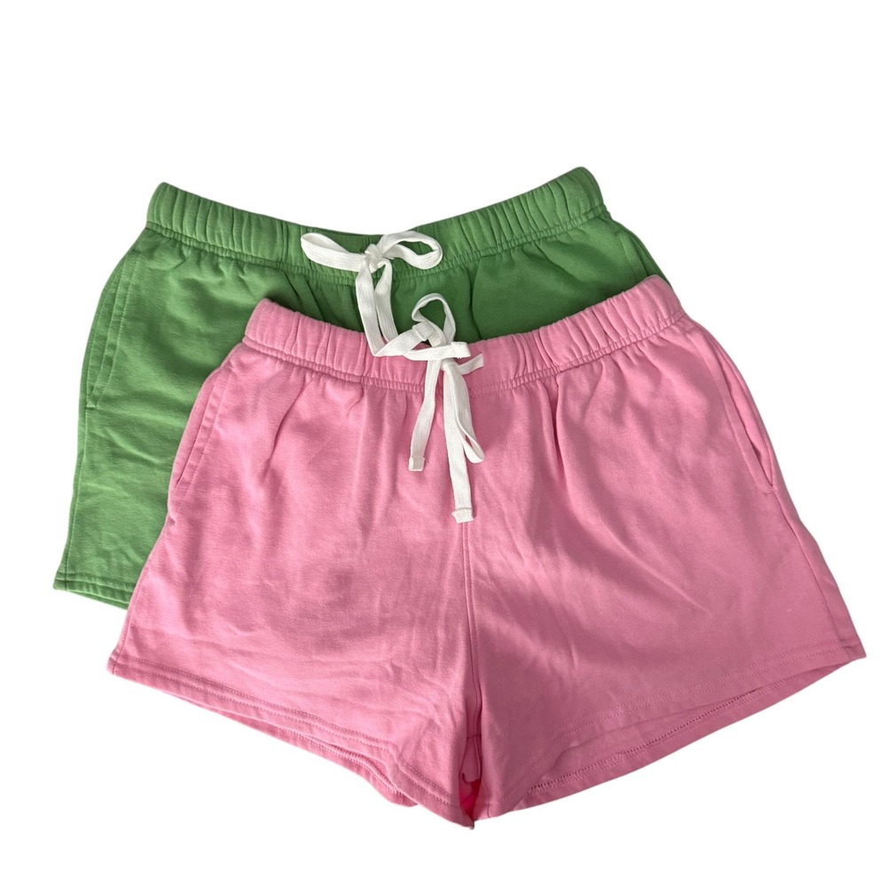 State of Mine Fleece Shorts Women XS Pink Green NWOT 2 Pack Drawstring